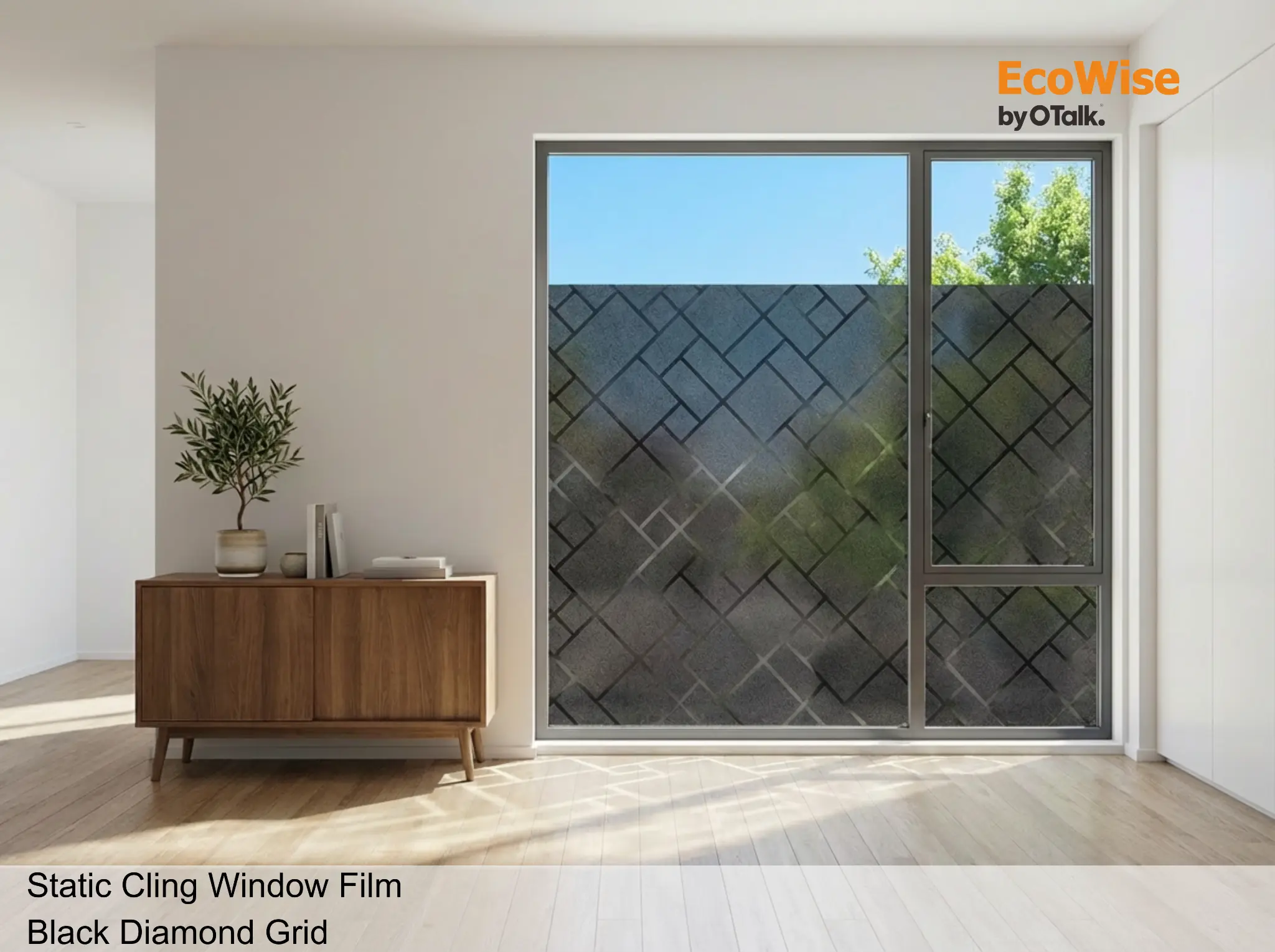 Embossed window film with nano-reinforced PET